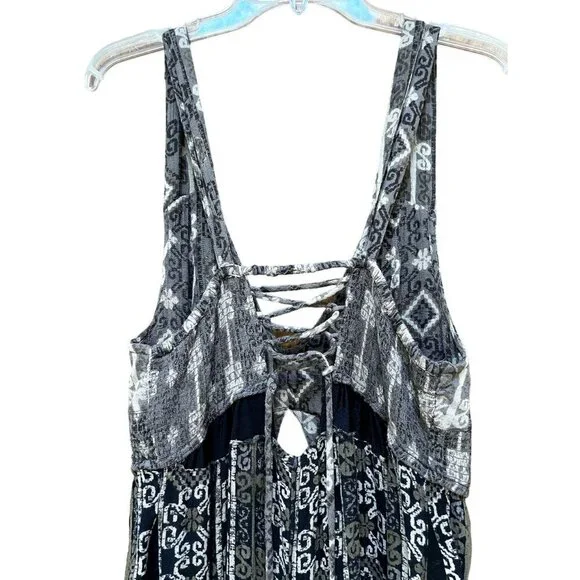 Free People Tribal Print Jumpsuit Retro 70s Bellbottoms Cut Out Crop Top - Picture 8 of 10